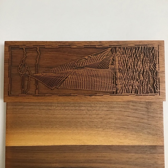 Walnut Desk SET Sailing Laser Engraved Note Pad Paper Clip Pen Holder Vintage - Picture 14 of 16